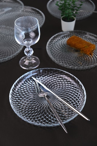 Tabak Evi Aden Cam Pasta Tabağı 19cm Sade 6 Lı 2339 Şeffaf