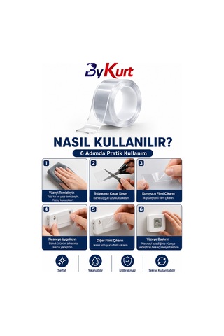 Sabitleme Bandı Çift Taraflı Nano Bant Güçlü Yapışkanlı Montaj