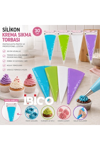 Silikon 30cm Tekli Krema Sıkma Torbası Krem