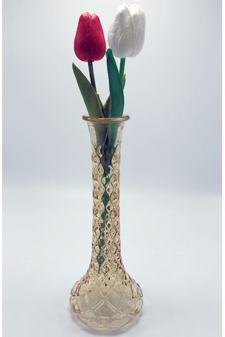 El Yapımı Gold Renk Baklava Model Cam Karanfillik 25cm