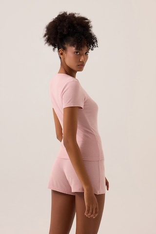 Los Ojos X Ece Pembe Modal Kumaşlı Kısa Kollu Şortlu Pijama Takımı Ribbed Pj4 Pembe Pembe