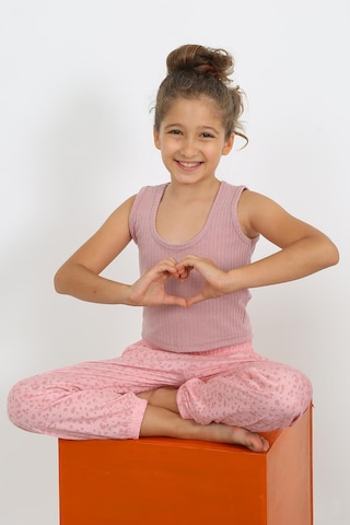 Akbeniz Kız Çocuk Sıfır Kol Gül Kurusu Penye Pijama Takım 20433 Gülkurusu