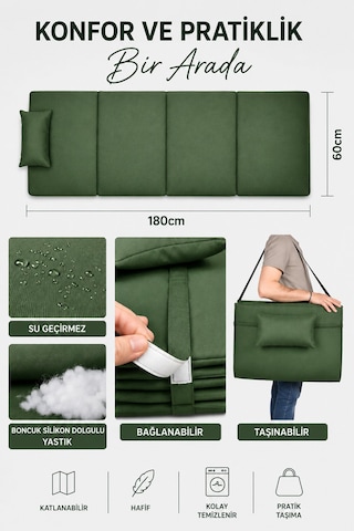 Reyo 2 Adet Taşınabilir Katlanır Plaj Havuz Minderi, Şezlong Minderi Kamp Yatağı Yeşil/yeşil 8905-8905