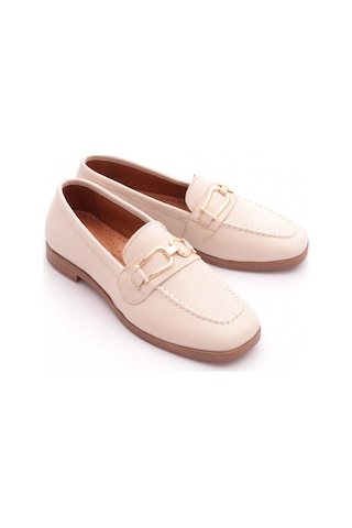 Dgn 08 Kadin Tokali Loafer Ayakkabi Krem