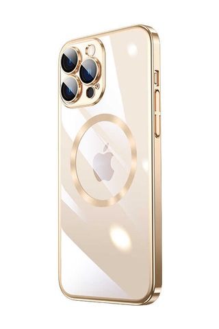 Apple Uyumlu iPhone 14 Pro Uyumlu Wireless Şarj Özellikli Sert Pc Zore Riksos Magsafe Kılıf-gold Gold