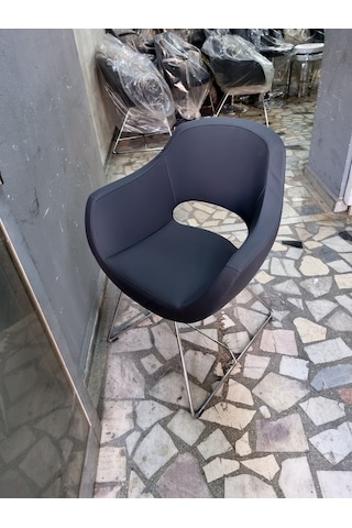 Bintaşmobilya Viva Antrasit Gri Deri Ofis Bekleme Koltuğu