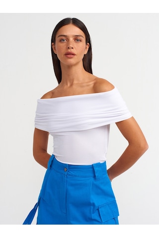 Dilvin Omuzları Düşük Bluz Beyaz