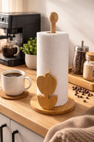 Bambu Çiçek Lale Figürlü Kağıt Havluluk Rulo Peçetelik Kahverengi