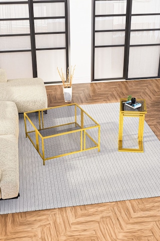 Uranüs Gold Orta Sehpa Füme Cam & İbiza Gold Zigon Sehpa Füme Cam