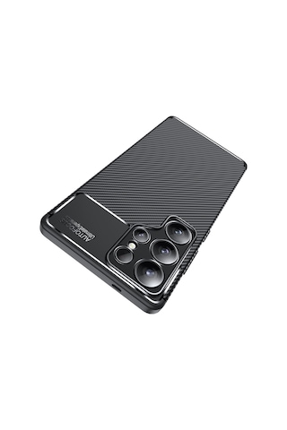 Adige Samsung Galaxy Uyumlu S25 Ultra Kılıf Negro Karbon Fiber Desen Silikon + Ekran Koruyucu