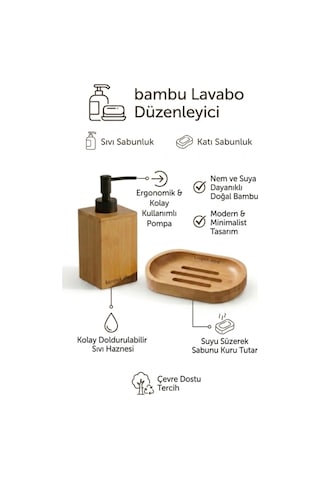 Kamptek Ahşap Atolyesinden Mutfak Sıvı Sabunluk 100 Ml Katı Sabunluk Set 2li Bej