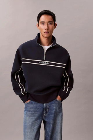 Calvin Klein Ls Cotton Spacer Strıpe Rıb Qtr Erkek Siyah Sweatshirt-12781 Siyah
