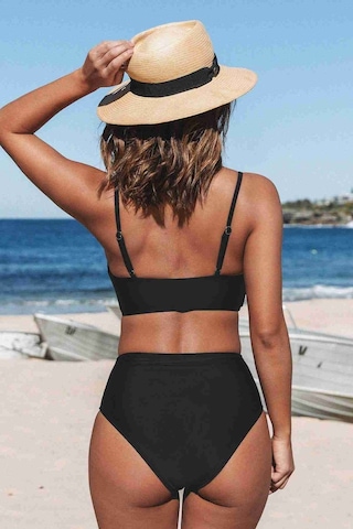 Angelsin Özel Tasarım Önden Çarpraz Yüksek Bel Bikini Takım Siyah 001