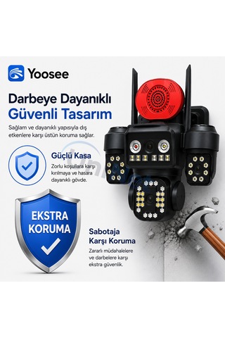 Uninet 4k Pro 16mp 4 Kameralı Wifi Güvenlik Sistemi 3 Sabit + 1 Ptz, 360 Izleme, Renkli Gece Görüşü Ve Ip66