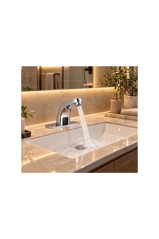 Rena Design Fotoselli Sensörlü Krom Lavabo Bataryasi Temassiz Otomatik Tasarruflu Modern Musluk Kuğu