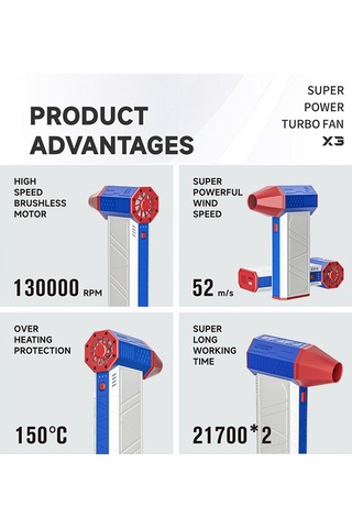 Vkemall Turbofan X3 Süper Turbo Fan Jet Kuru Üfleyici 130000rpm 3 Vites Ayarlanabilir