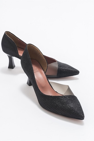 Luvishoes 353 Siyah Simli Topuklu Kadın Ayakkabı Siyah Sim