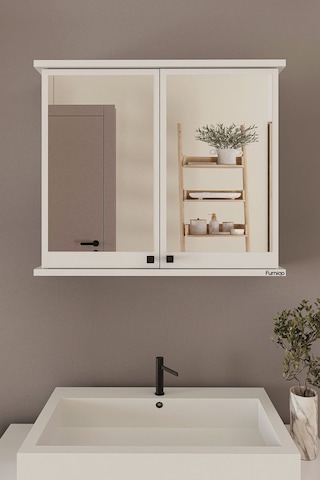 Furniqo Ad-1 Lavabo Üstü Aynalı Banyo Dolabı Beyaz