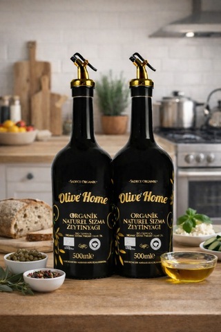 Olive Home Amber Yağdanlık Cam Şişe 2 X 500ml Zeytinyağı Sıvıyağ Şişesi Yağlık 2'li Set Siyah