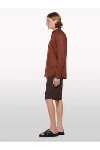 %100 Keten Slim Fit Bermuda Şort Erkek Kahverengi Şort - 325p4aghs9010
