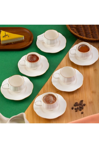 Porsima 4312 Emery 12 Parça Yaldızlı Porselen Kahve Fincan Takımı
