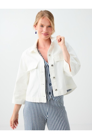 Jimmy Key Jimmy Key Beyaz %100 Pamuk Cep Detaylı Denim Ceket 6sw057112100