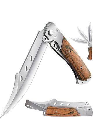 Valkyrie Büyük Boy Soğuk Çelik Katlanabilir Outdoor Kamp Bıçağı Gümüş - Kahverengi