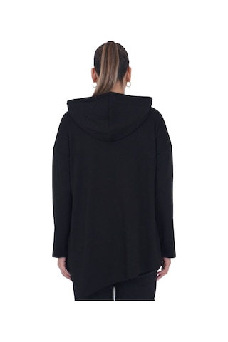 Kadın Büyük Beden Siyah Kapüşonlu Sloganlı Sweatshirt