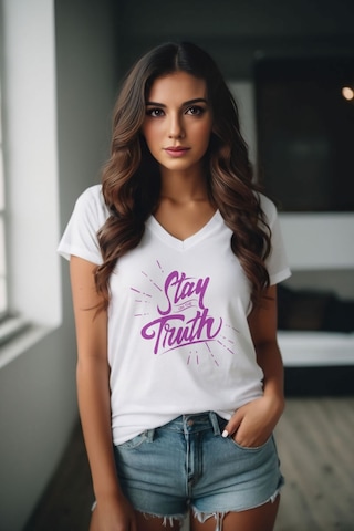 Squitee Stay On The Truth Baskılı Beyaz V Yaka Tişört - Beden: L