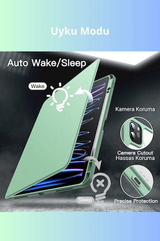 İpad Air Uyumlu 13 İnç 2024 360 Derece Dönebilen Standlı Pino İpad Uyumlu Tablet Kılıfı