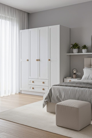 Bohem 4 Kapak 2 Çekmece Gardırop Mdf Kapak Beyaz