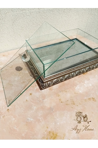 Ayzhome Isteme Söz Nişan Çikolata Çeyiz Kutusu 20 30 Ahşap Işlemeli Cam Kutu Gümüş