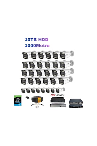 32 Li 5mp Ip Kamera Seti Poe Hikvision Nvr İç/dış Mekan 10tb Hdd Bakır Kablo Full Sistem