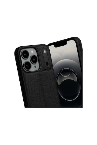 İphone Uyumlu 17 Pro Max Kılıf Focus Deri Desen Silikon Arka Kapak Siyah