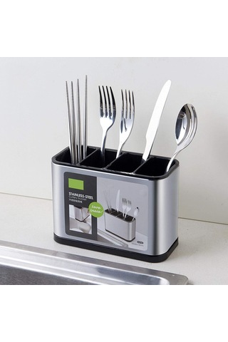 Xindoker Paslanmaz Çelik Mutfak Eşyası Kurutma Rafı, 4 Bölmeli Büyük Kapasiteli Aksesuar Siyah