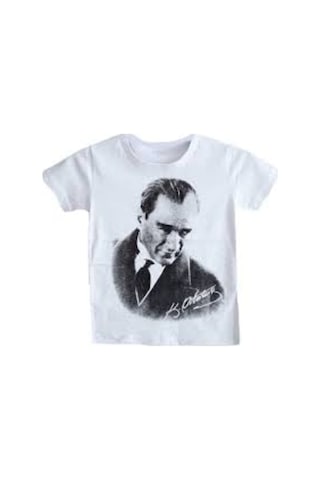 Salar Ticaret Beyaz Atatürk Tişört Ünisex Model Pamuklu Ürün Beyaz