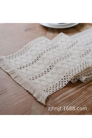 Skycity Bej 30x220 Cm Pendilli Kumaş Masa Örtüsü - Amerikan Boho Stili Kaba Kumaş Örgü - Noel, Düğün Ve Ev Dekorasyonu - Dayanıklı Ev Gereci Diğer