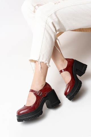 Asmi Shoes Tek Baletli Neon 8 Cm Topuklu Platformlu Loafer Ayakkabı Bordo Rugan Krem