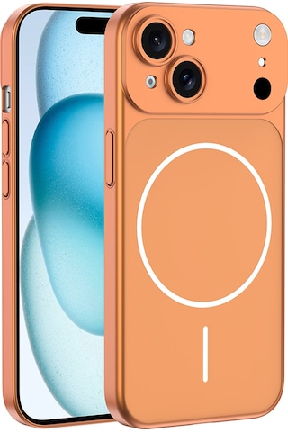 Apple Uyumlu iPhone 15 Kılıf M-safe Şarj Özellikli Kamera Korumalı Kapak Spark Turuncu