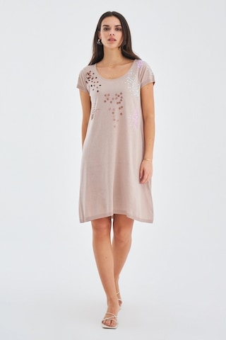 Peraluna Yazlık Boncuk Işlemeli Ince Elbise Bej Bej