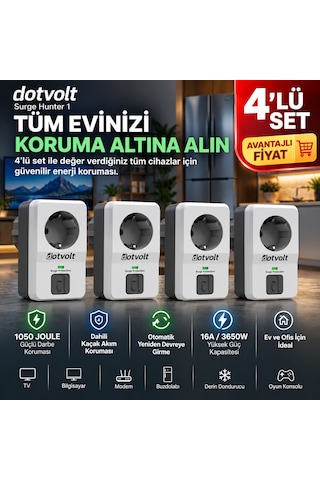 Dotvolt 4 Adet 1 Tekli Akım Korumalı Priz 1050 Joule 4 Lü Set 0