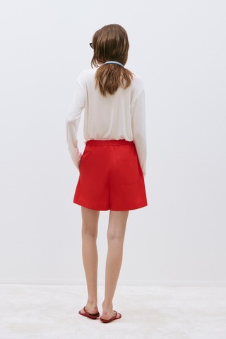 Suud Collection Kırmızı Klara Yıkamalı Poplin Şort