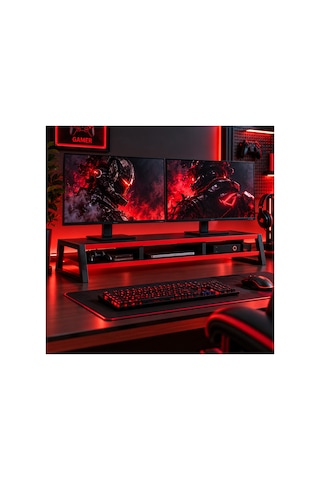 Tıtan Çift Monitör Yükseltici Stand, Gaming Oyuncu Monitör Standı, Masaüstü Ekran Yükseltici Ve Düzenleyici Raf Siyah-kırmızı