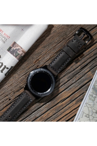Vagave Samsung Uyumlu Watch 7 40 44mm, Watch6, Fe, Watch 5, Watch 4, Watch 3, Deri Kordon- Gri 22mm-rosetoka