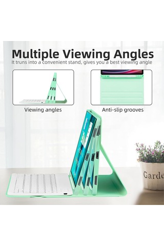 Yaozixa Samsung Galaxy Uyumlu Tab S7/s8/s9/s9 Fe 11" İçin Yeşil Kılıf + Mavi Işık Bluetooth Klavye: Kalemlikli, Çok Açı Desteği, Şarjlı, Dijital Office