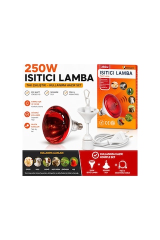 Tnyvet Isıtıcı Lamba 250 Watt + E27 Seramik Duy+2m Fişli Kablo Av
