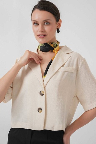 Gabria Kısa Keten Ceket Taş