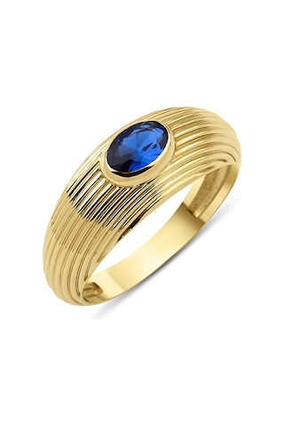 Fiyonk Kuyumculuk 14 Ayar Altın Safir Detaylı Yüzük 001