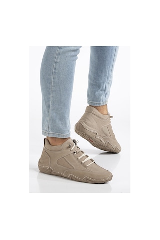 Hakiki Deri Nubuk Erkek Bot Bej Elastik Bağcıklı Saraçlı Taban-3488 Bej