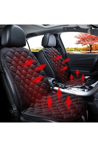 Sones Araba 12v Ön Koltuk Isıtıcı Minder Isıtıcı Kapak Kış Isıtmalı Sıcak, Çift Koltuk Siyah